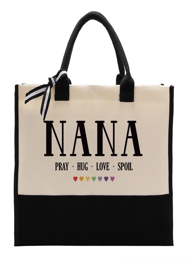 EDCTO Nana Canvas Tote, Cotton Canvas Tote Bag, Nana's Totes Bag for Vocation Travel Weekend Holiday Short Trip, Christian Gift for Nana, Mother's Day Gifts, Pray Hug Love Spoil - Image 1